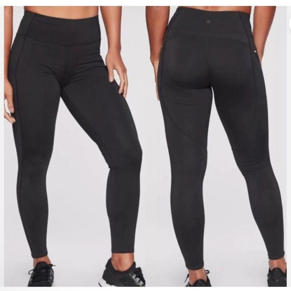 Athleta Black Contender Tight Zip Pocket Compression Mid Rise Leggings Sz S
